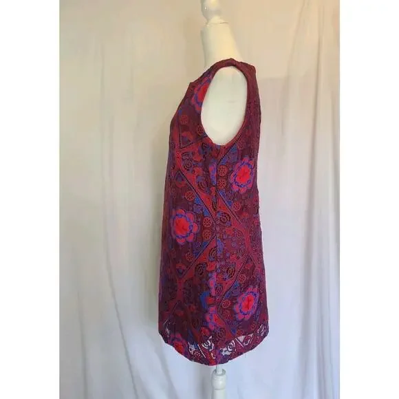 New Anthropologie Eva Franco Eyelet Burgundy Floral Mini Dress 8